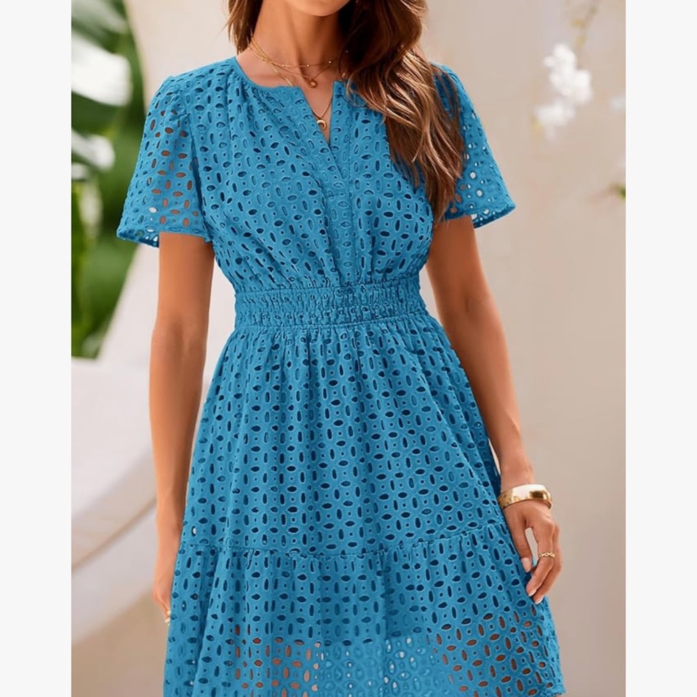 PrettyGarden Blue Eyelet Dress